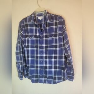 Sonoma blue and white flannel button up, sz L